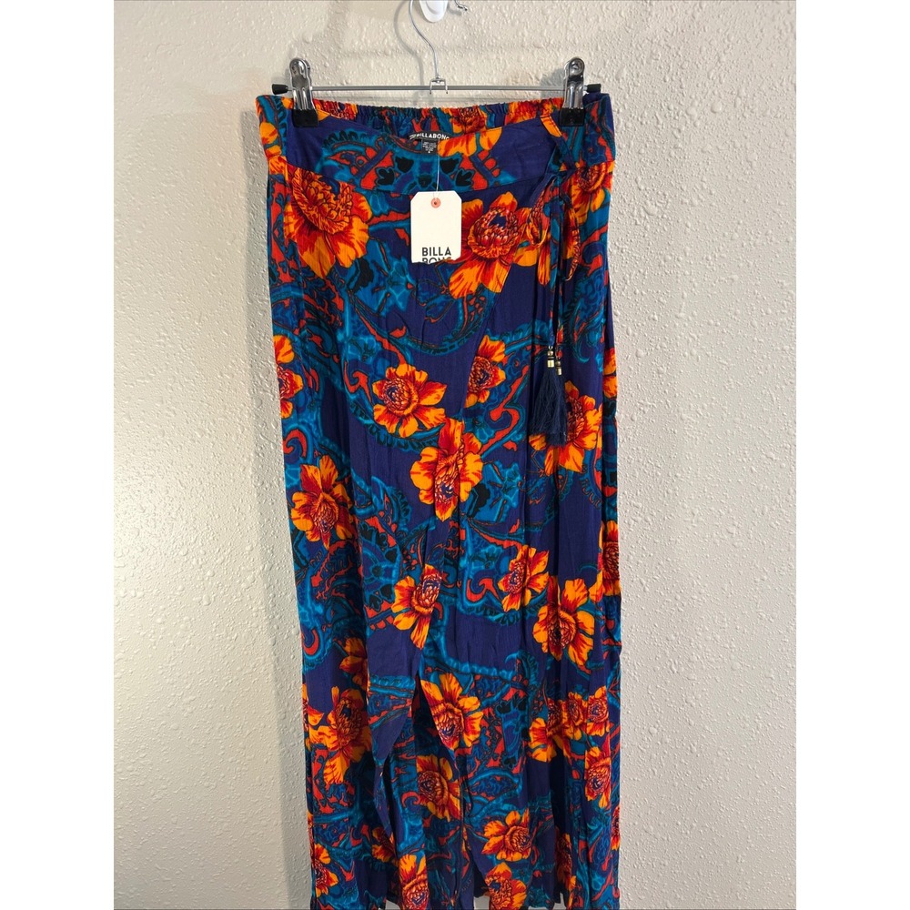 Billabong Coastal Cowgirl Resort Festival Blue Orange Maxi Skirt High Slit S New
